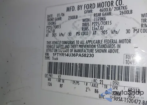 2006 Ford Ranger Sport/Stx/Xl/Xlt из США, поврежденный, VIN 1FTYR14U36PA58230